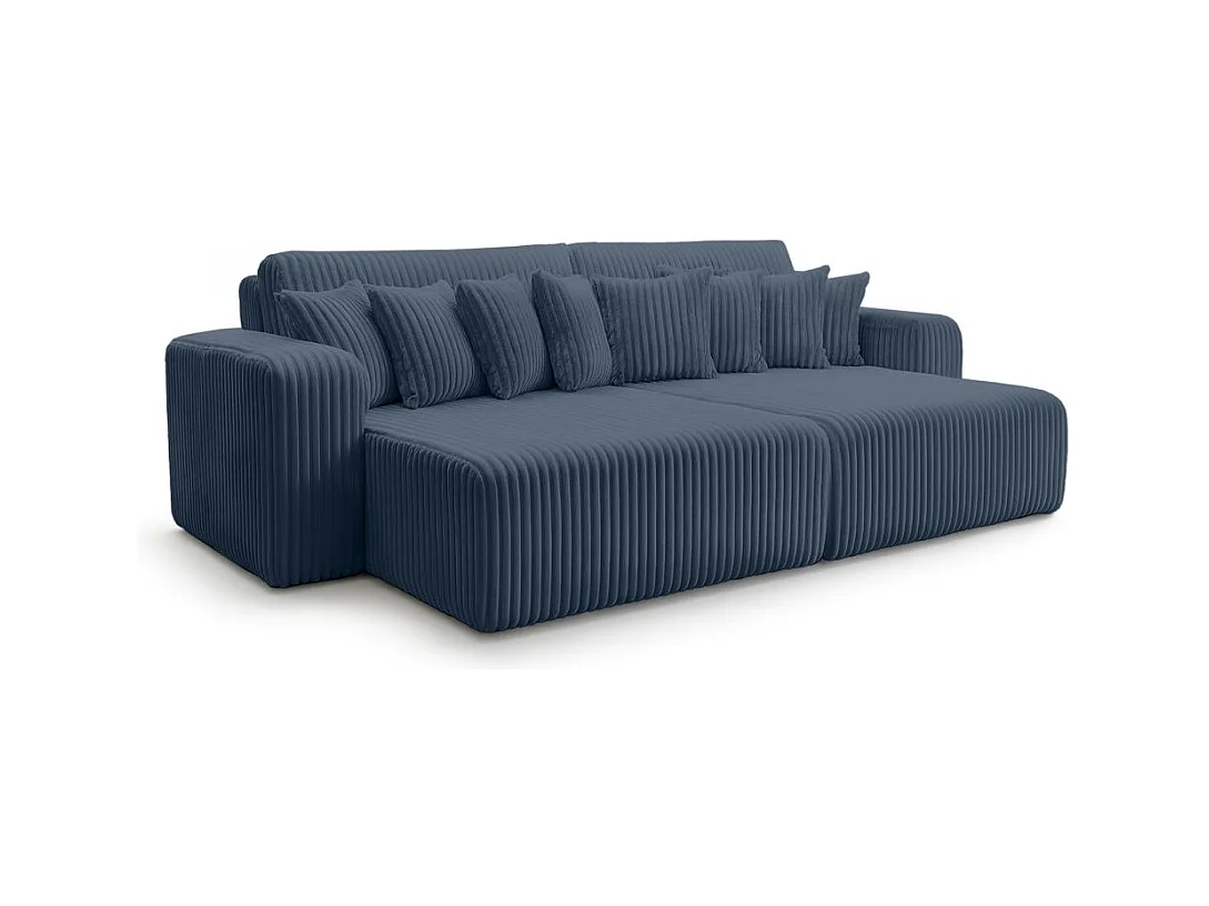 Canapé droit 4 places JADE double méridienne et assise profonde en velours côtelé épais - Bleu foncé