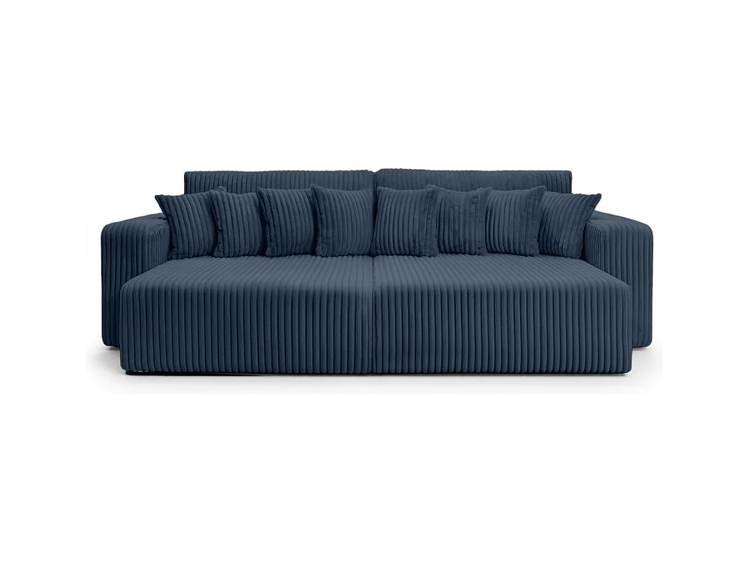 Canapé droit 4 places JADE double méridienne et assise profonde en velours côtelé épais - Bleu foncé