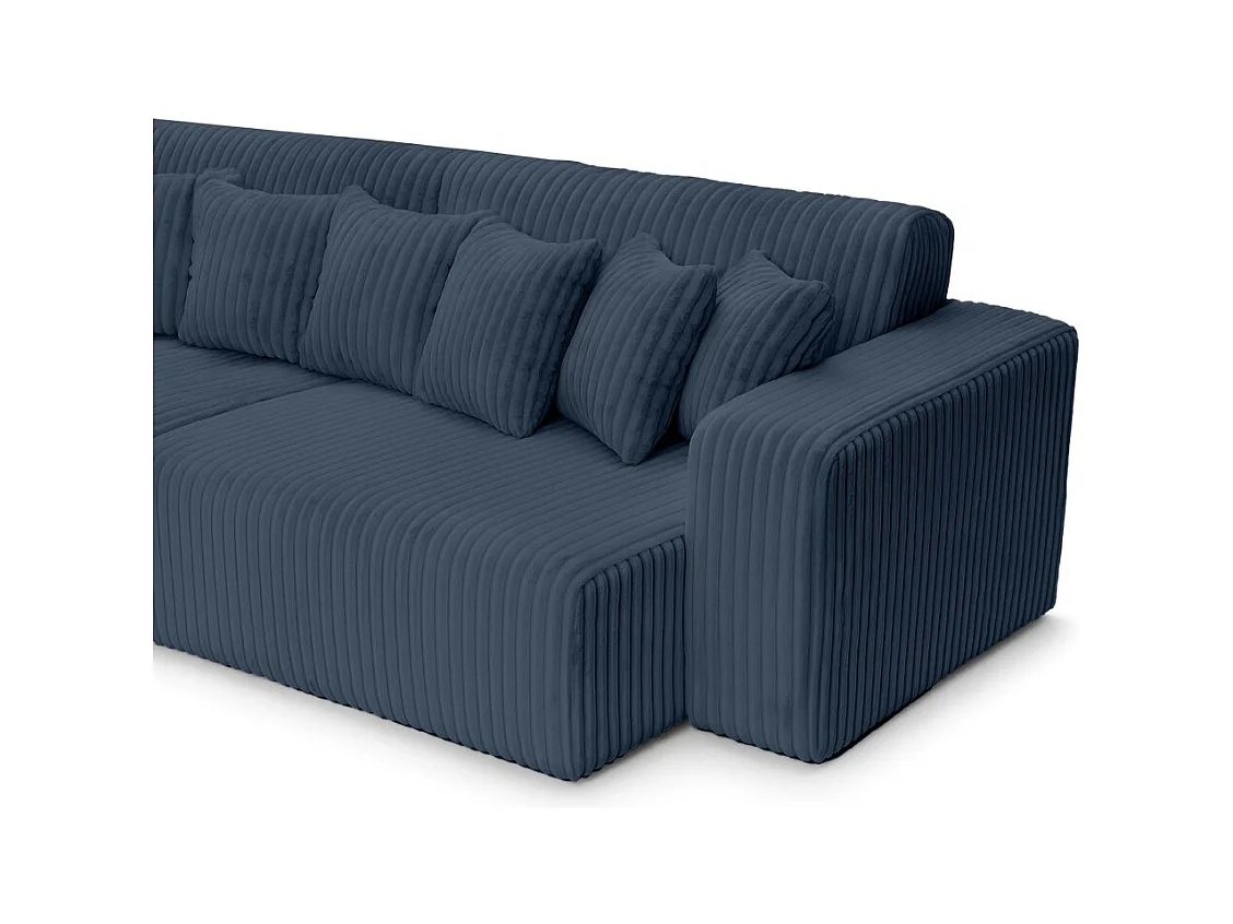 Canapé droit 4 places JADE double méridienne et assise profonde en velours côtelé épais - Bleu foncé