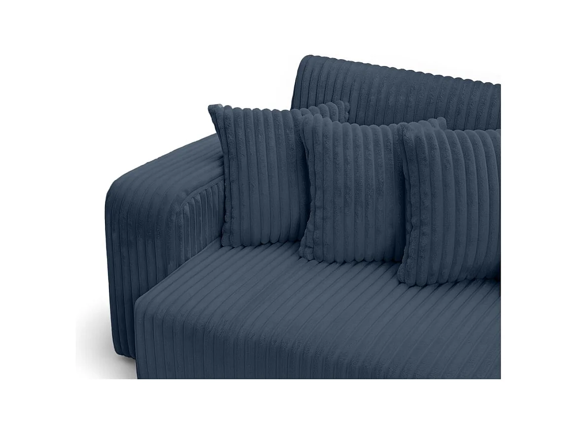 Canapé droit 4 places JADE double méridienne et assise profonde en velours côtelé épais - Bleu foncé