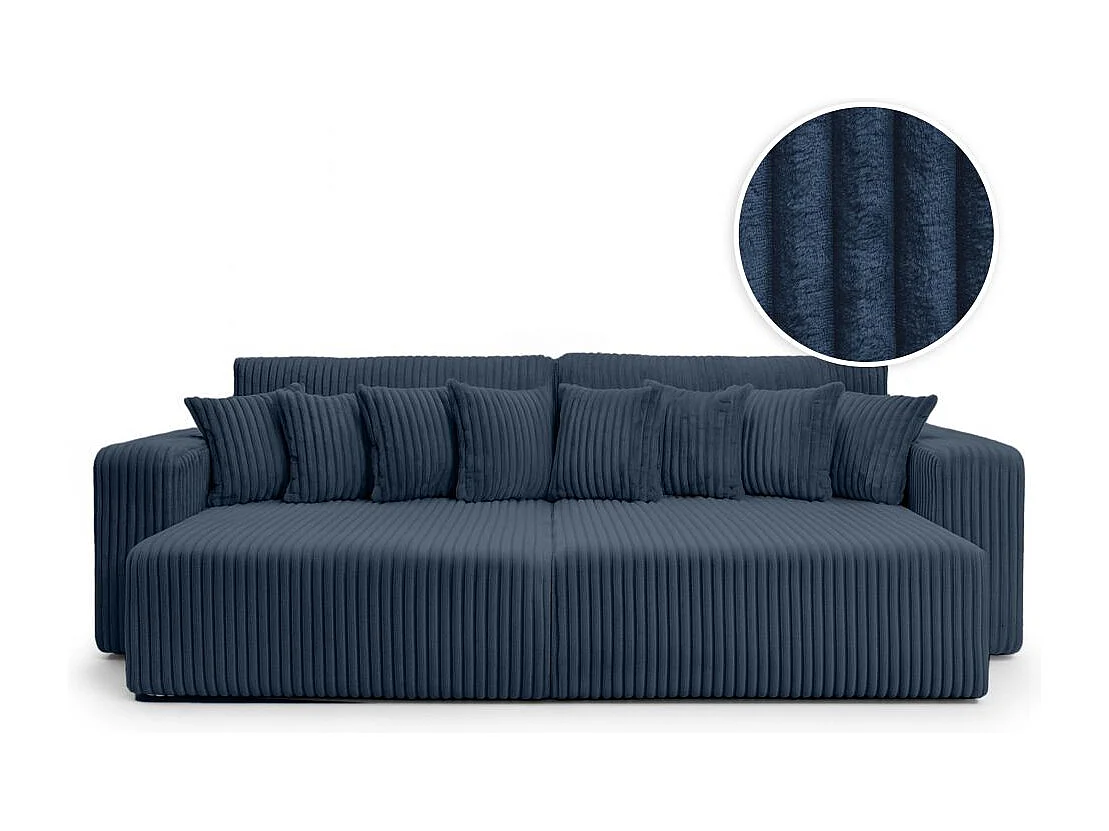 Canapé droit 4 places JADE double méridienne et assise profonde en velours côtelé épais - Bleu foncé