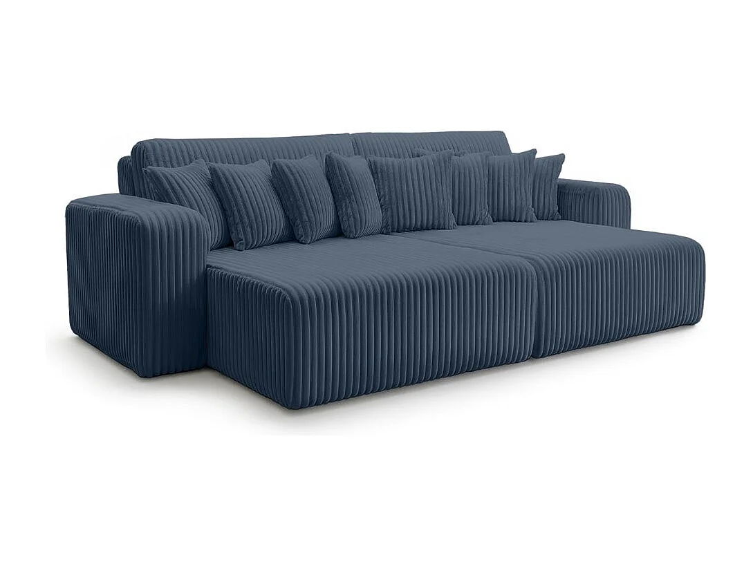 Canapé droit 4 places JADE double méridienne et assise profonde en velours côtelé épais - Bleu foncé