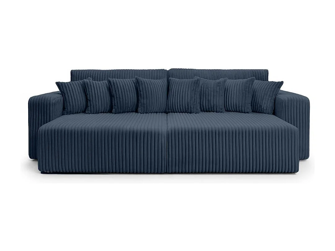Canapé droit 4 places JADE double méridienne et assise profonde en velours côtelé épais - Bleu foncé
