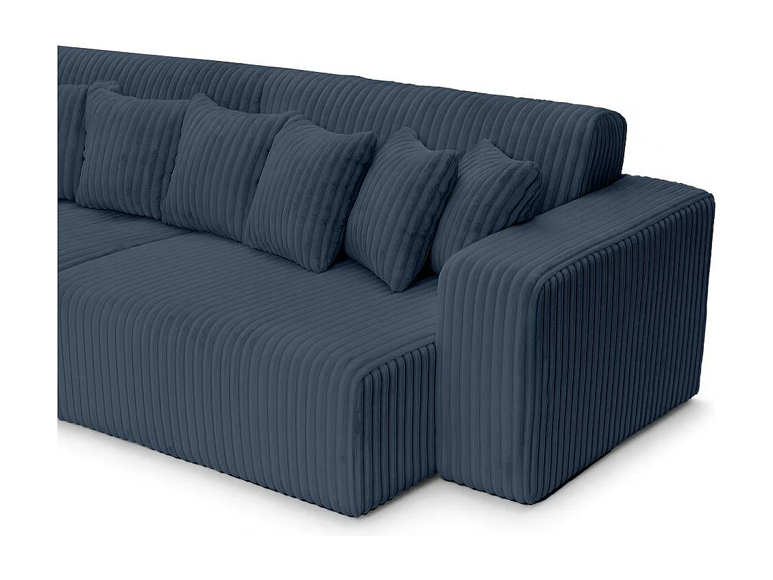 Canapé droit 4 places JADE double méridienne et assise profonde en velours côtelé épais - Bleu foncé