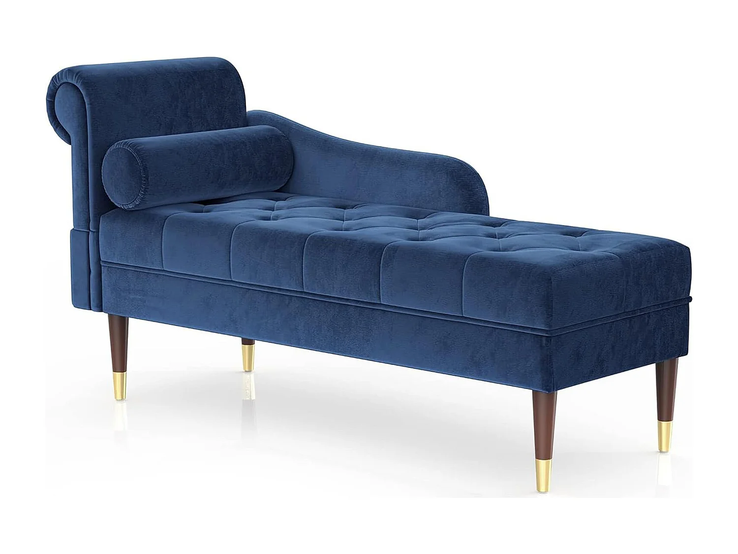Chaise Longue van fluweelstof, relaxfauteuil met armleuningen en cilindrisch lendenkussen voor woonkamer, appartement, kleine ruimte - Blauw