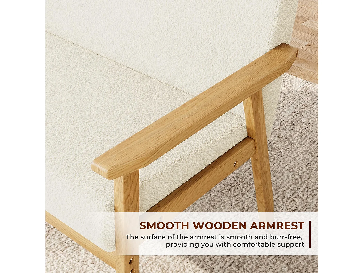 2-zitsbank, modern en Scandinavisch, dubbele bank in teddyfluweel in hout, voor woonkamer, slaapkamer, kantoor, 107 x 60 x 77 cm, wit