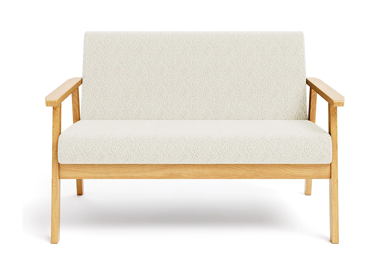 Canapé 2 Places, Moderne et scandinave, canapé Double en Velours Teddy en Bois, pour Salon, Chambre à Coucher, Bureau, 107 x 60 x 77 cm, Blanc