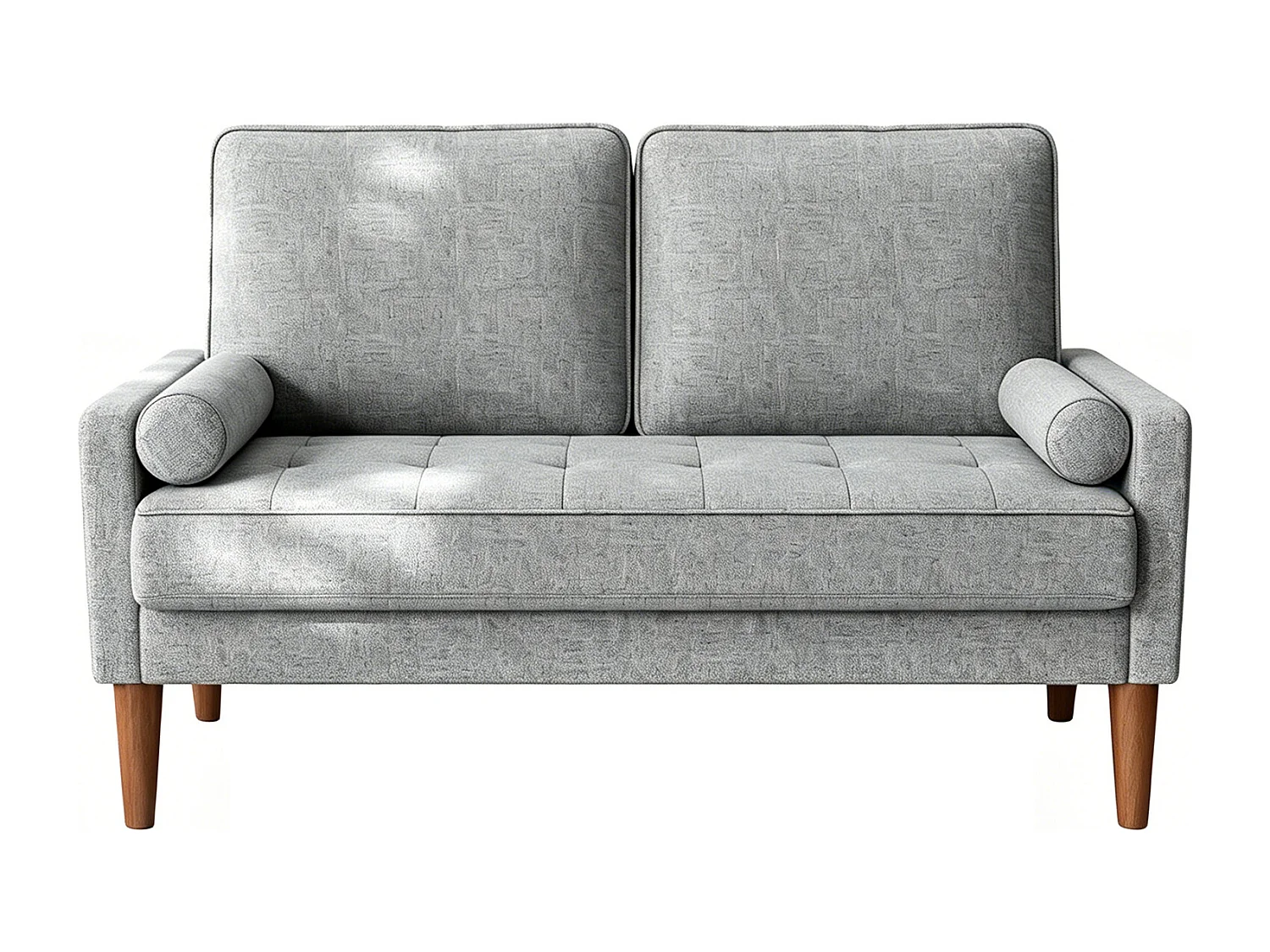 Petit canapé 2 places gris clair en lin 121 cm, avec coussin à ressorts et accoudoirs, style moderne, idéal pour salon ou petite chambre