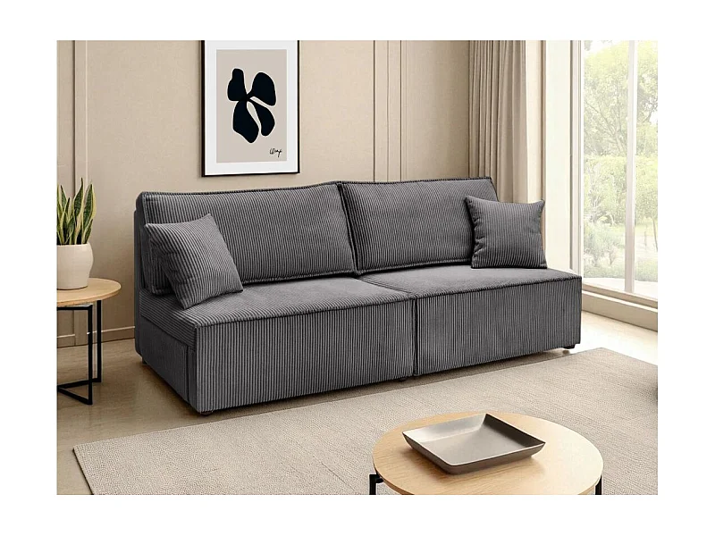 Canapé convertible 3 places FIONA sans accoudoirs coffre de rangement velours côtelé - Gris anthracite