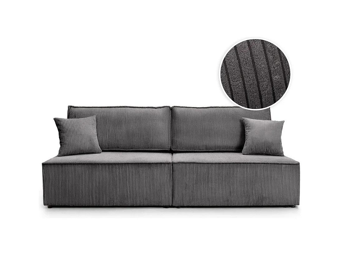 Canapé convertible 3 places FIONA sans accoudoirs coffre de rangement velours côtelé - Gris anthracite