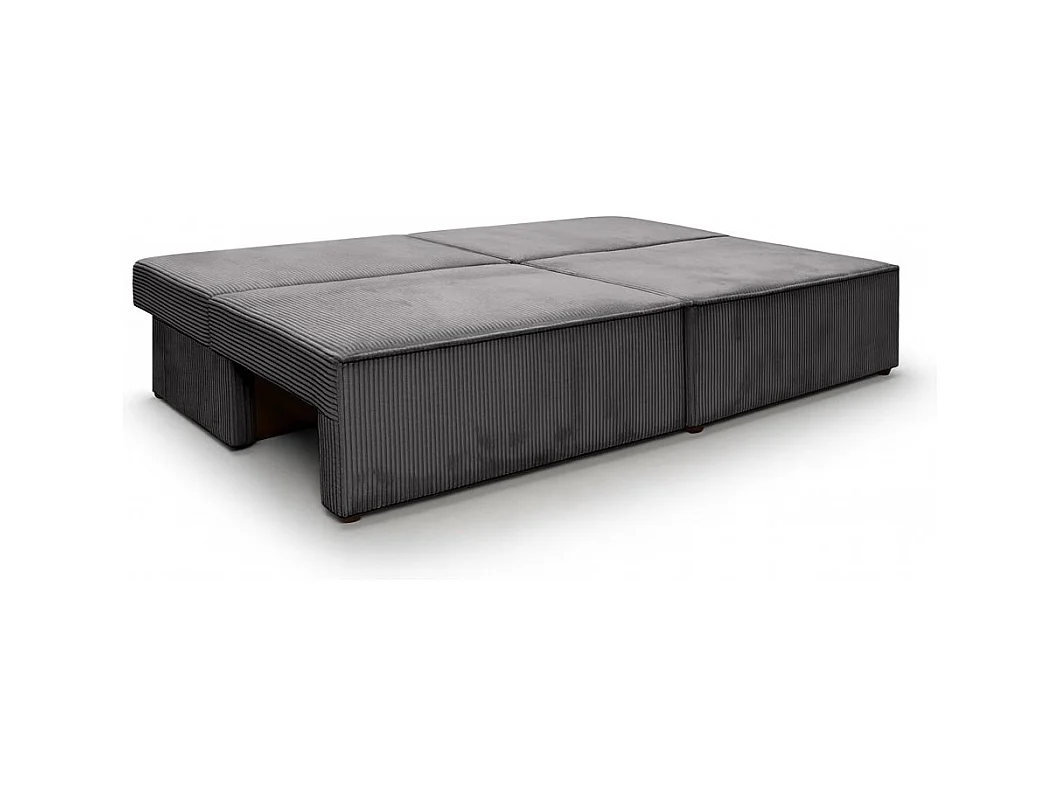 Canapé convertible 3 places FIONA sans accoudoirs coffre de rangement velours côtelé - Gris anthracite