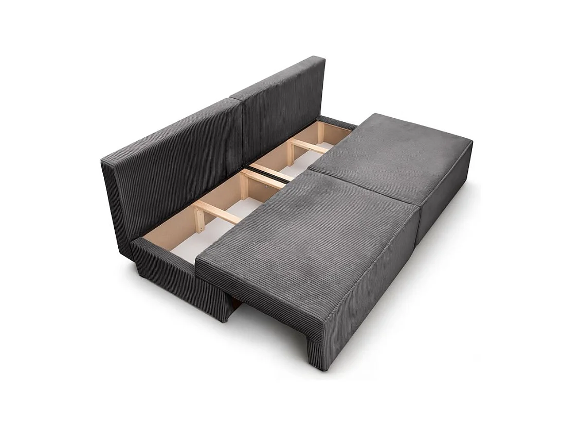 Canapé convertible 3 places FIONA sans accoudoirs coffre de rangement velours côtelé - Gris anthracite