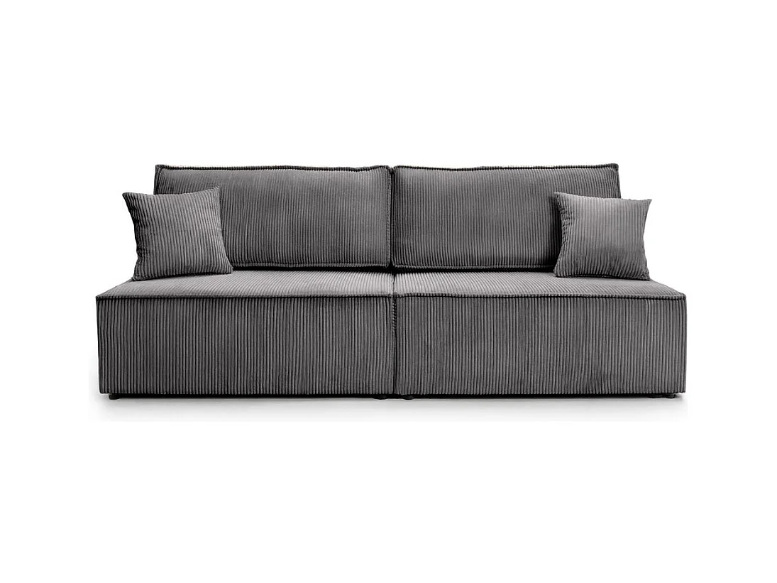 Canapé convertible 3 places FIONA sans accoudoirs coffre de rangement velours côtelé - Gris anthracite