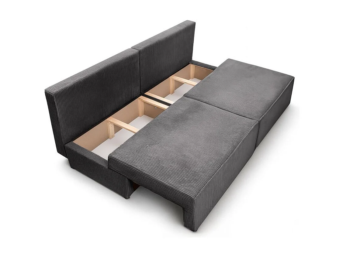 Canapé convertible 3 places FIONA sans accoudoirs coffre de rangement velours côtelé - Gris anthracite