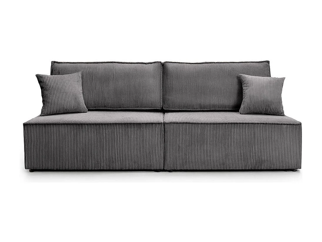 Canapé convertible 3 places FIONA sans accoudoirs coffre de rangement velours côtelé - Gris anthracite