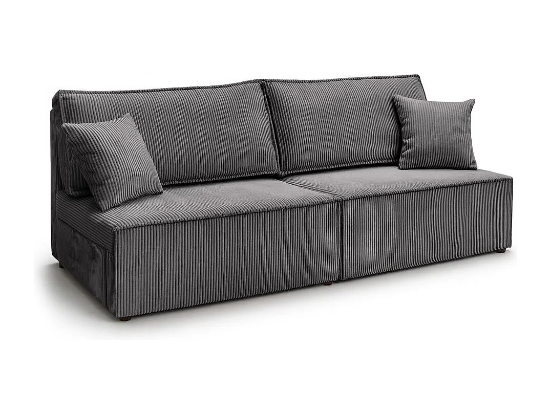 Canapé convertible 3 places FIONA sans accoudoirs coffre de rangement velours côtelé - Gris anthracite