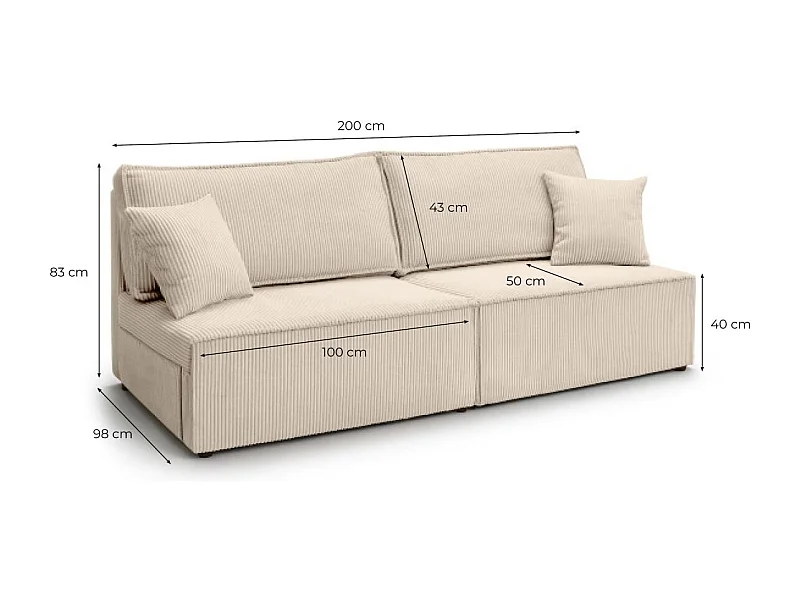 Canapé convertible 3 places FIONA sans accoudoirs coffre de rangement velours côtelé - Gris anthracite