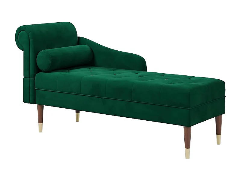 Chaise longue en velours, fauteuil relax avec accoudoirs et coussin lombaire cylindrique pour salon, appartement, petit espace - Vert