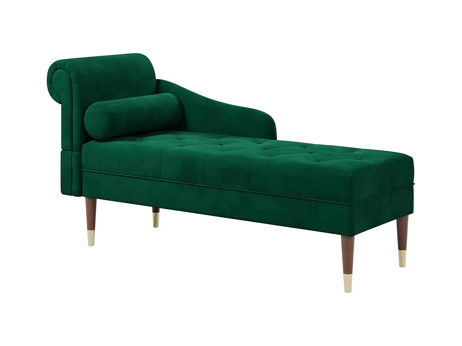 Fluwelen chaise longue, relaxstoel met armleuningen en cilindrisch lendenkussen voor woonkamer, appartement, kleine ruimte - Groen