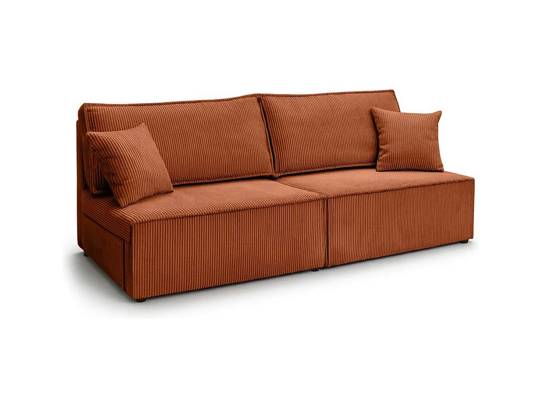 Canapé convertible 3 places FIONA sans accoudoirs coffre de rangement velours côtelé - Terracotta