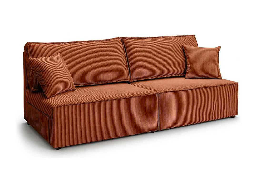 Canapé convertible 3 places FIONA sans accoudoirs coffre de rangement velours côtelé - Terracotta