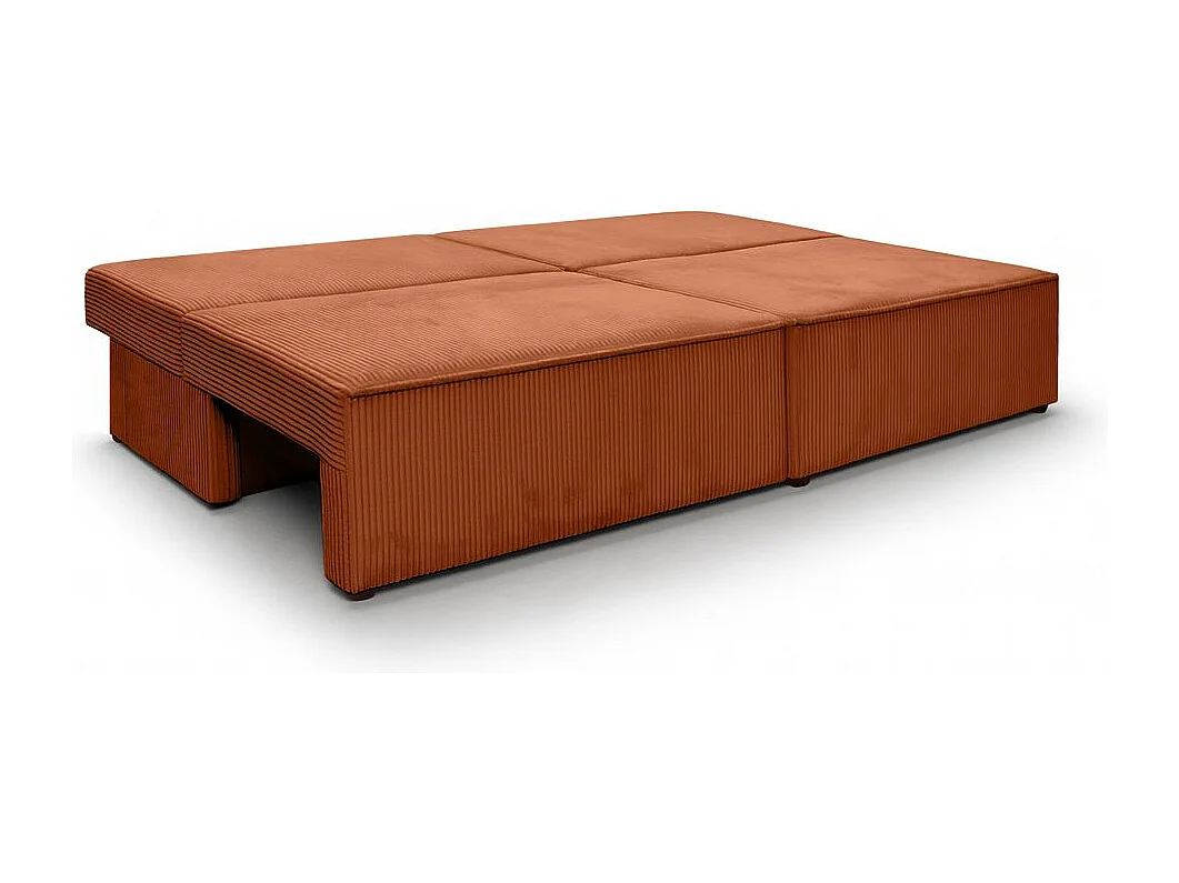 Canapé convertible 3 places FIONA sans accoudoirs coffre de rangement velours côtelé - Terracotta