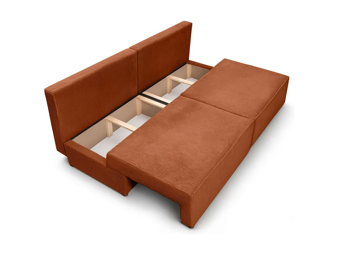 Canapé convertible 3 places FIONA sans accoudoirs coffre de rangement velours côtelé - Terracotta
