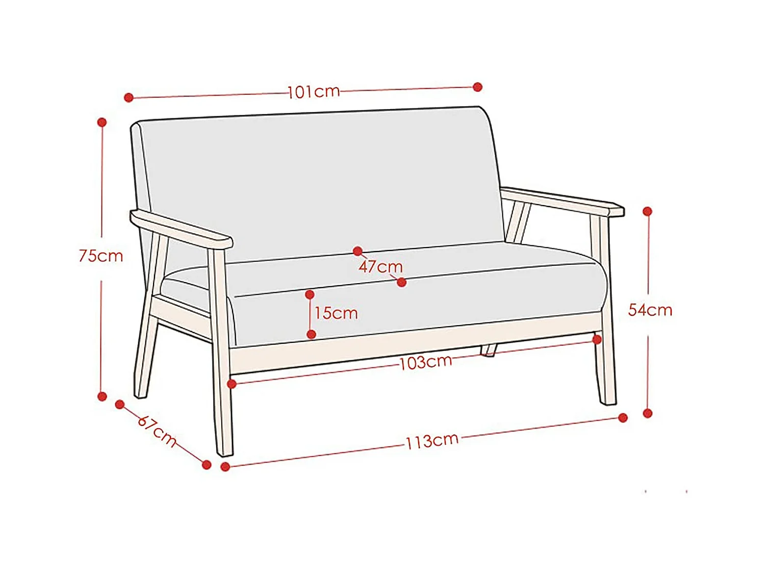 Divano a 2 posti - Moderno e scandinavo - in legno e lino - per soggiorno, camera da letto, ufficio - Grigio scuro - 113 x 67 x 75 cm
