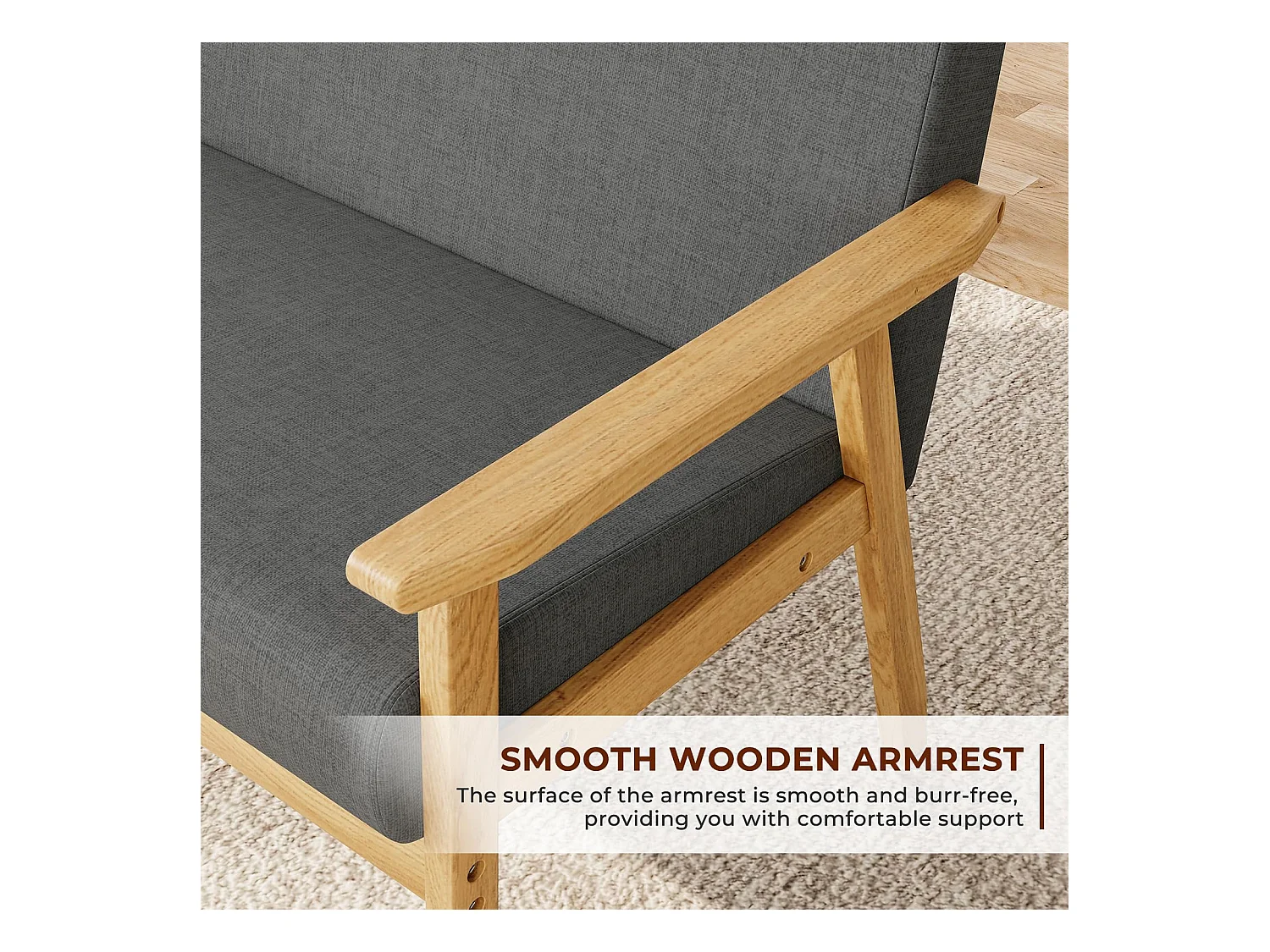 Divano a 2 posti - Moderno e scandinavo - in legno e lino - per soggiorno, camera da letto, ufficio - Grigio scuro - 113 x 67 x 75 cm