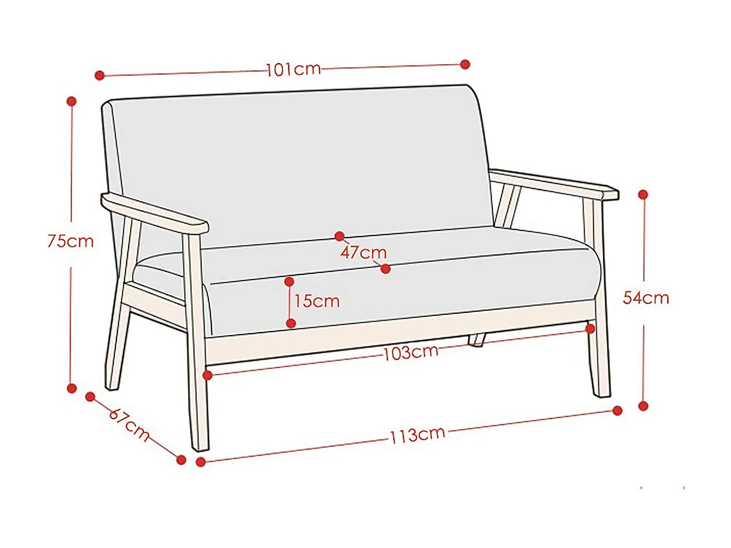 Canapé 2 Places - Moderne et scandinave - en Bois et Lin - pour Salon, Chambre à Coucher, Bureau - Gris foncé - 113 x 67 x 75 cm