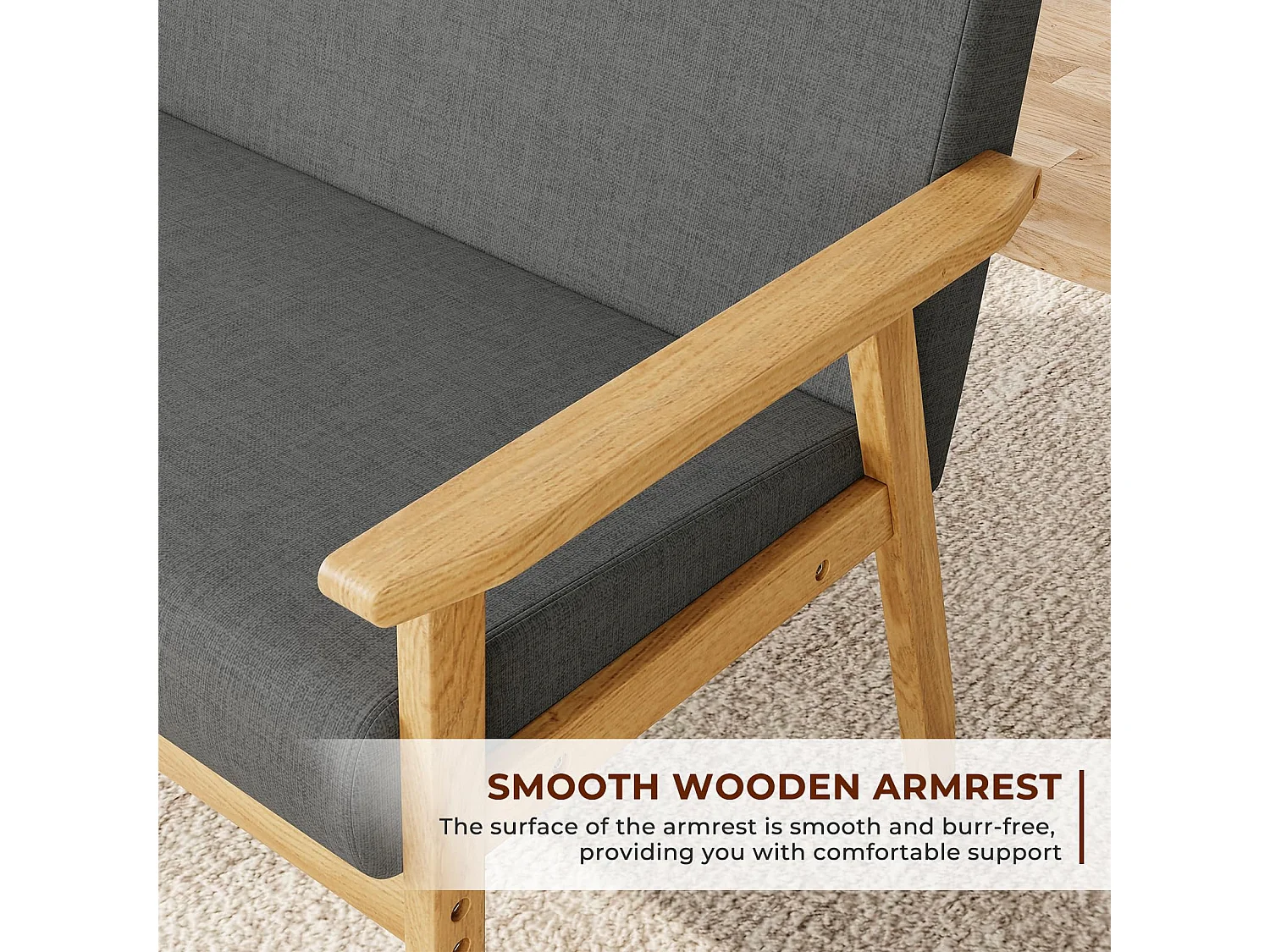 Canapé 2 Places - Moderne et scandinave - en Bois et Lin - pour Salon, Chambre à Coucher, Bureau - Gris foncé - 113 x 67 x 75 cm