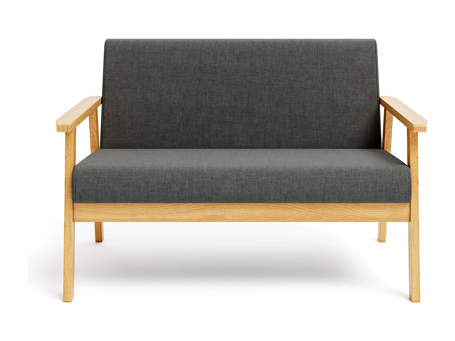 Canapé 2 Places - Moderne et scandinave - en Bois et Lin - pour Salon, Chambre à Coucher, Bureau - Gris foncé - 113 x 67 x 75 cm