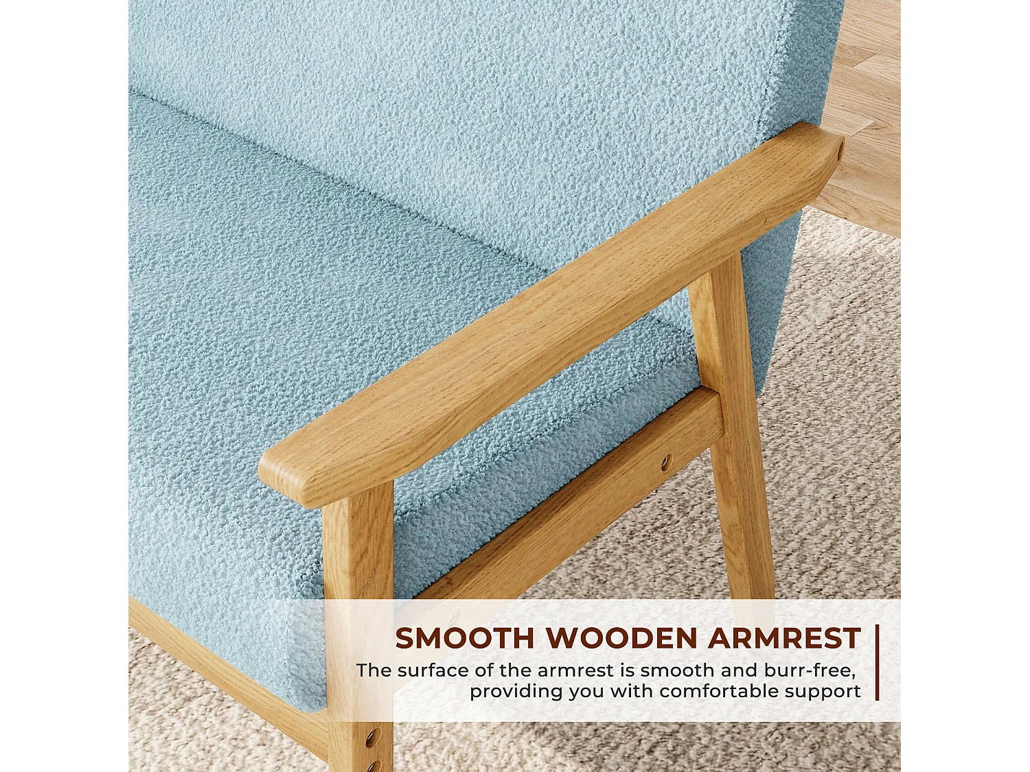 Canapé 2 Places, Moderne et scandinave, canapé Double en Velours Teddy en Bois, pour Salon, Chambre à Coucher, Bureau, 107 x 60 x 77 cm, Bleu Clair