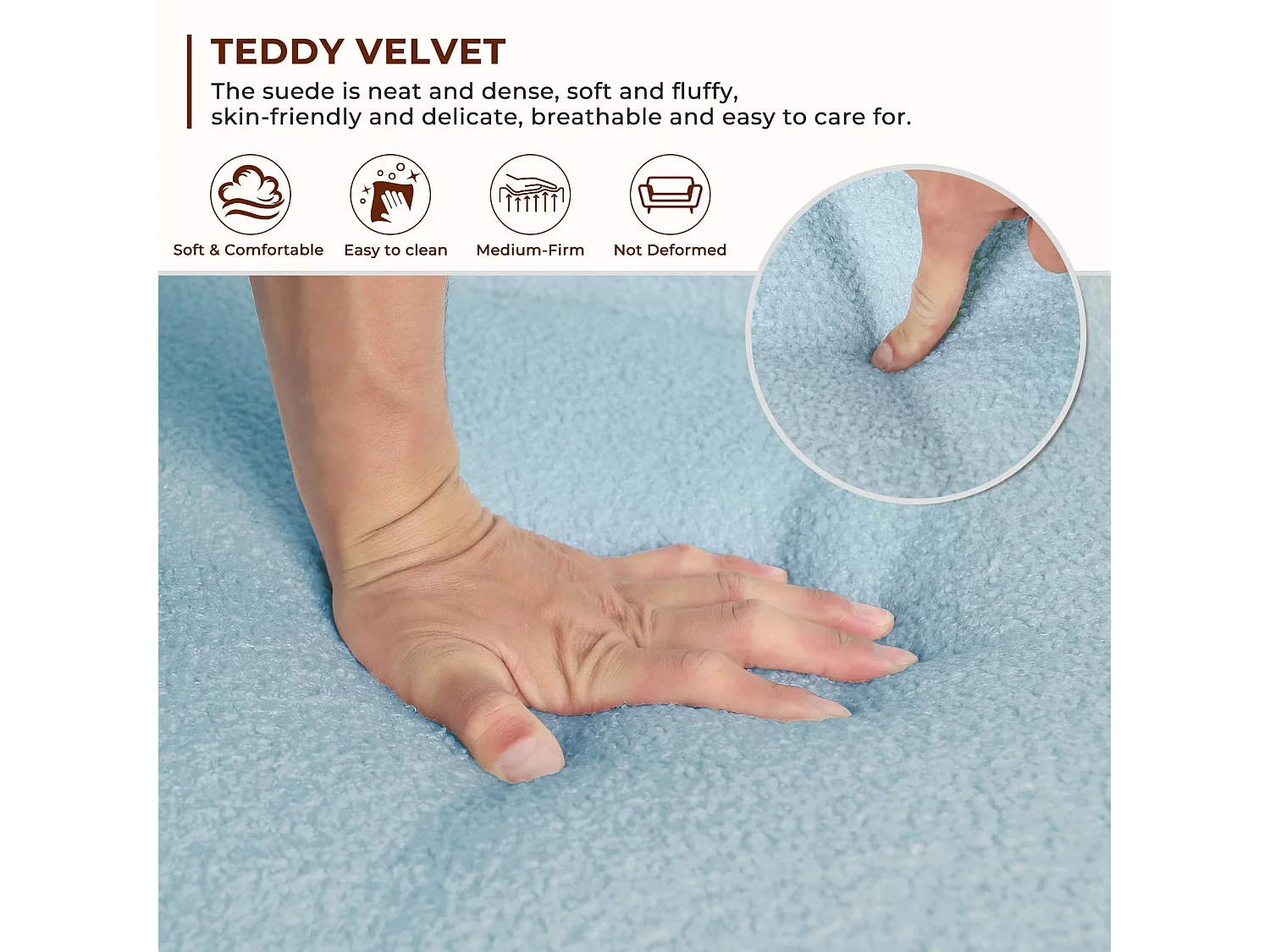 Canapé 2 Places, Moderne et scandinave, canapé Double en Velours Teddy en Bois, pour Salon, Chambre à Coucher, Bureau, 107 x 60 x 77 cm, Bleu Clair