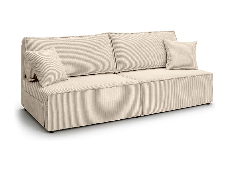 Canapé convertible 3 places FIONA sans accoudoirs coffre de rangement velours côtelé - Beige