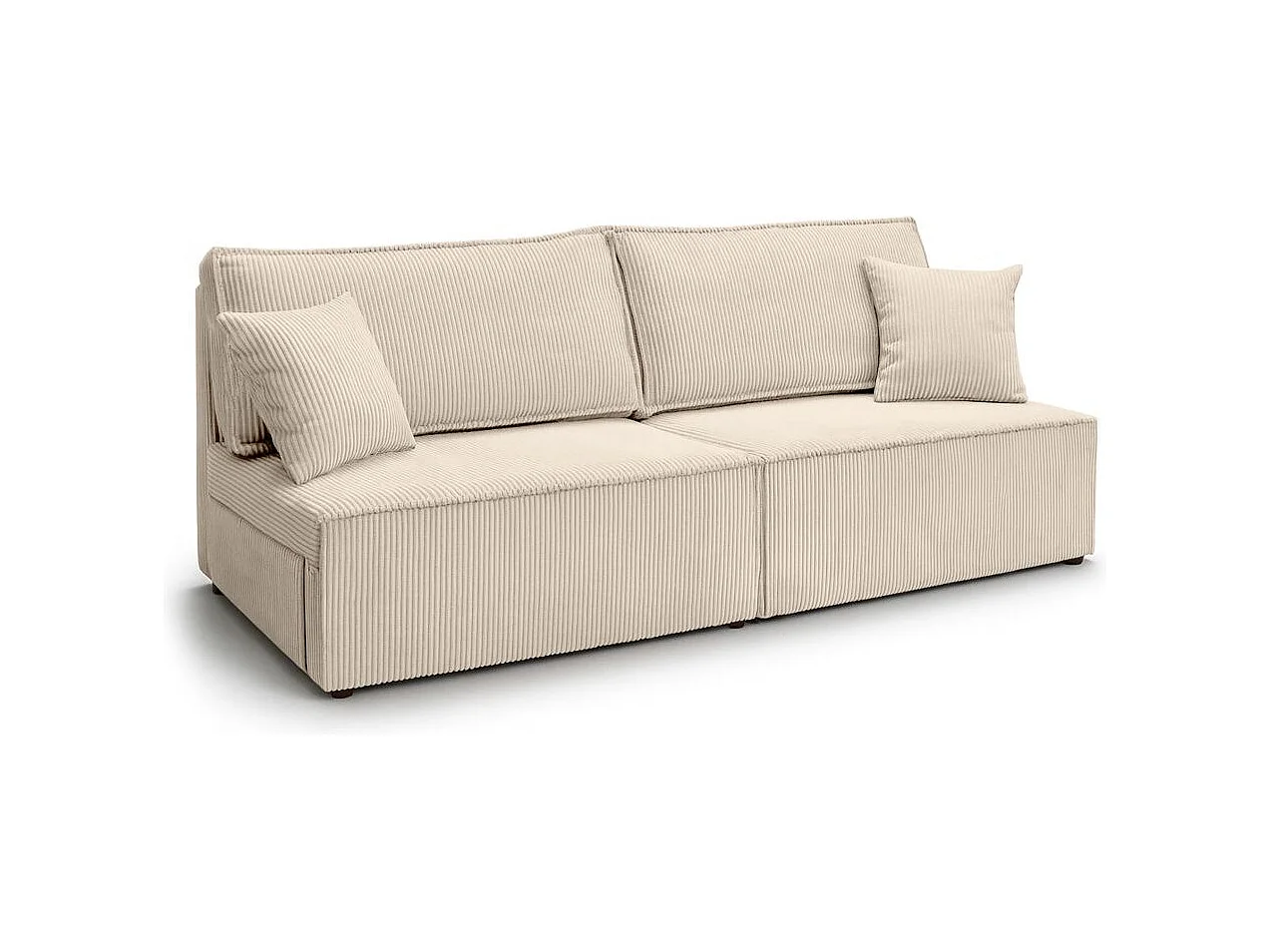 Canapé convertible 3 places FIONA sans accoudoirs coffre de rangement velours côtelé - Beige