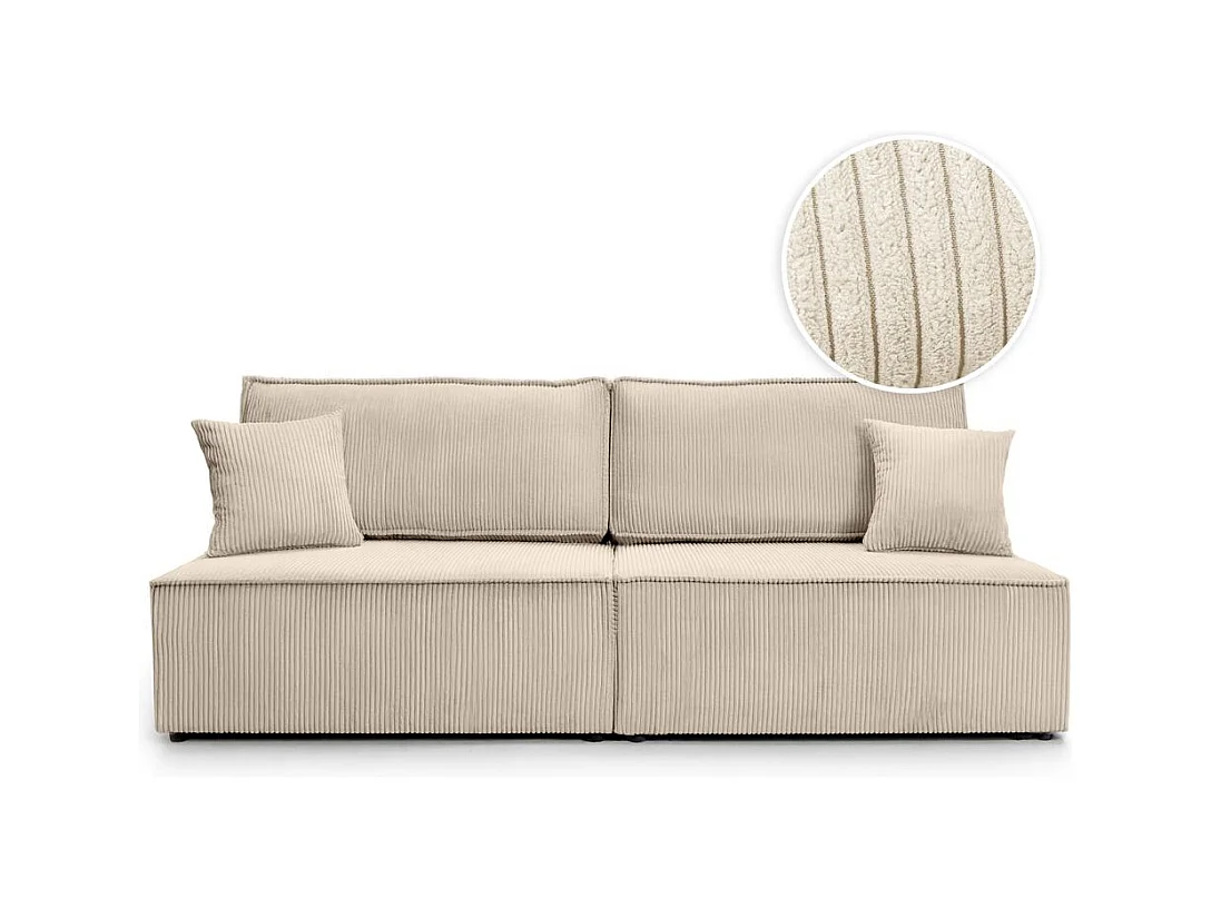 Canapé convertible 3 places FIONA sans accoudoirs coffre de rangement velours côtelé - Beige