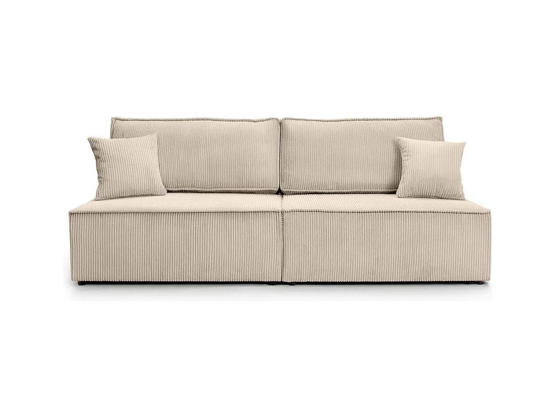 Canapé convertible 3 places FIONA sans accoudoirs coffre de rangement velours côtelé - Beige