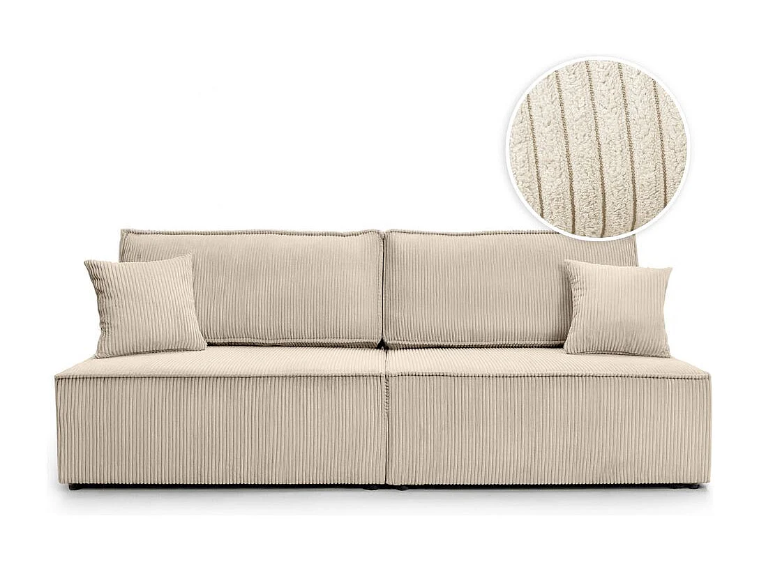 Canapé convertible 3 places FIONA sans accoudoirs coffre de rangement velours côtelé - Beige