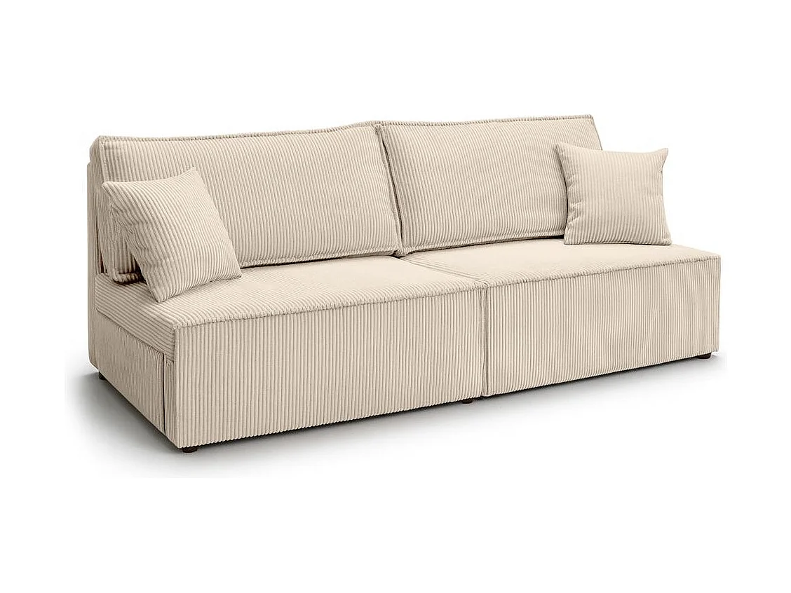 Canapé convertible 3 places FIONA sans accoudoirs coffre de rangement velours côtelé - Beige