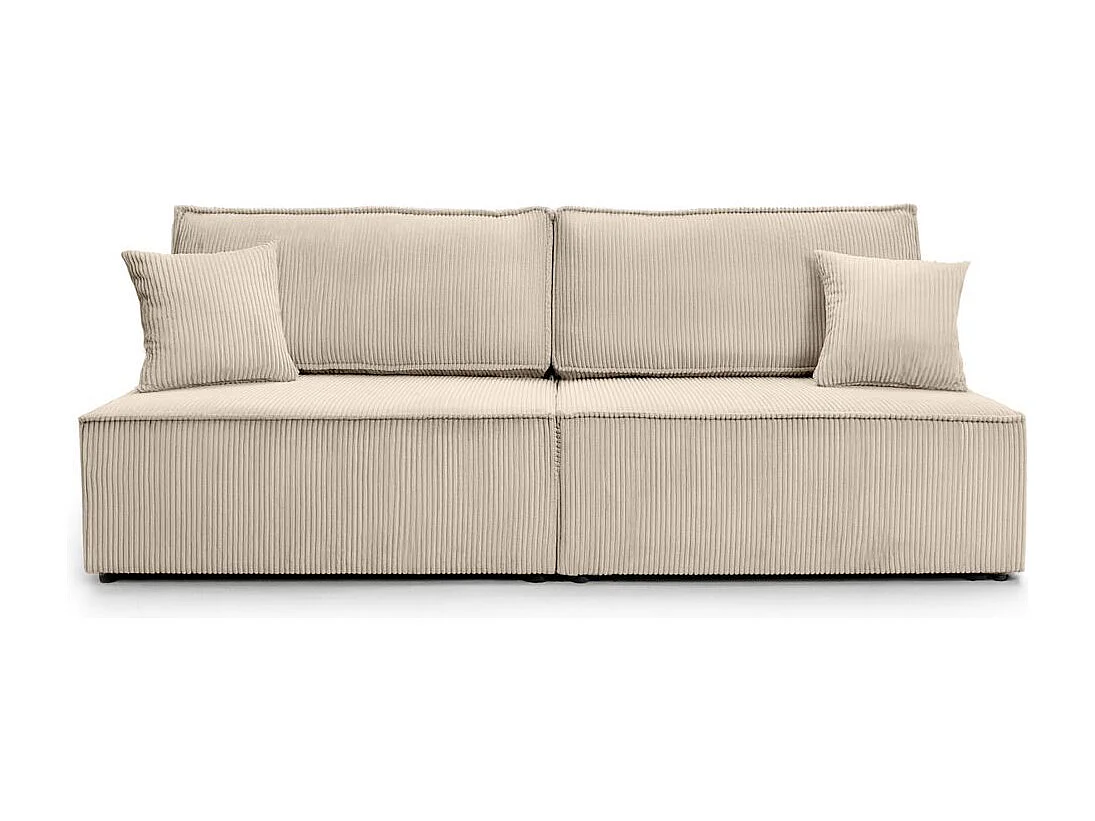 Canapé convertible 3 places FIONA sans accoudoirs coffre de rangement velours côtelé - Beige