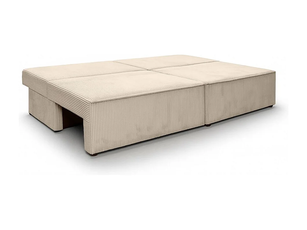 Canapé convertible 3 places FIONA sans accoudoirs coffre de rangement velours côtelé - Beige