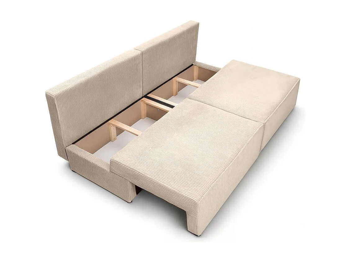 Canapé convertible 3 places FIONA sans accoudoirs coffre de rangement velours côtelé - Beige