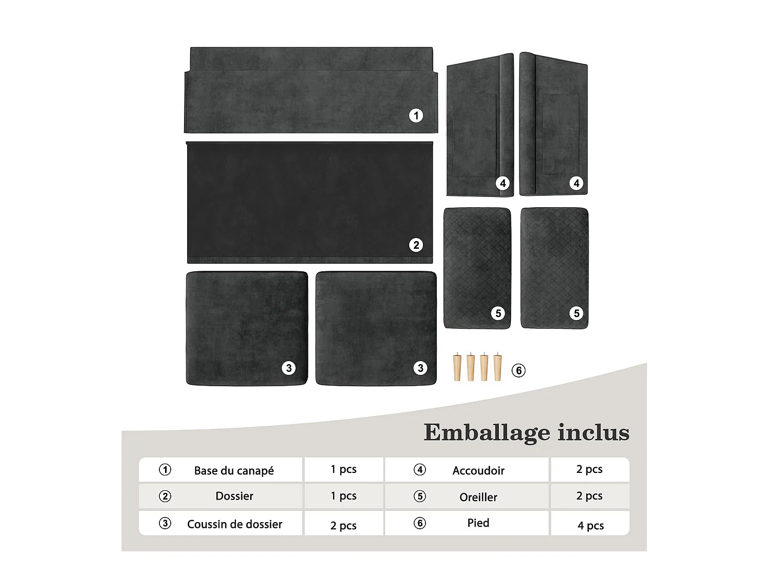 2-zitsbank in grijze fluwelen stof, 165 cm, moderne Scandinavische stijl voor woonkamer, appartement, kleine ruimte, massief houten poten, 168x88x75