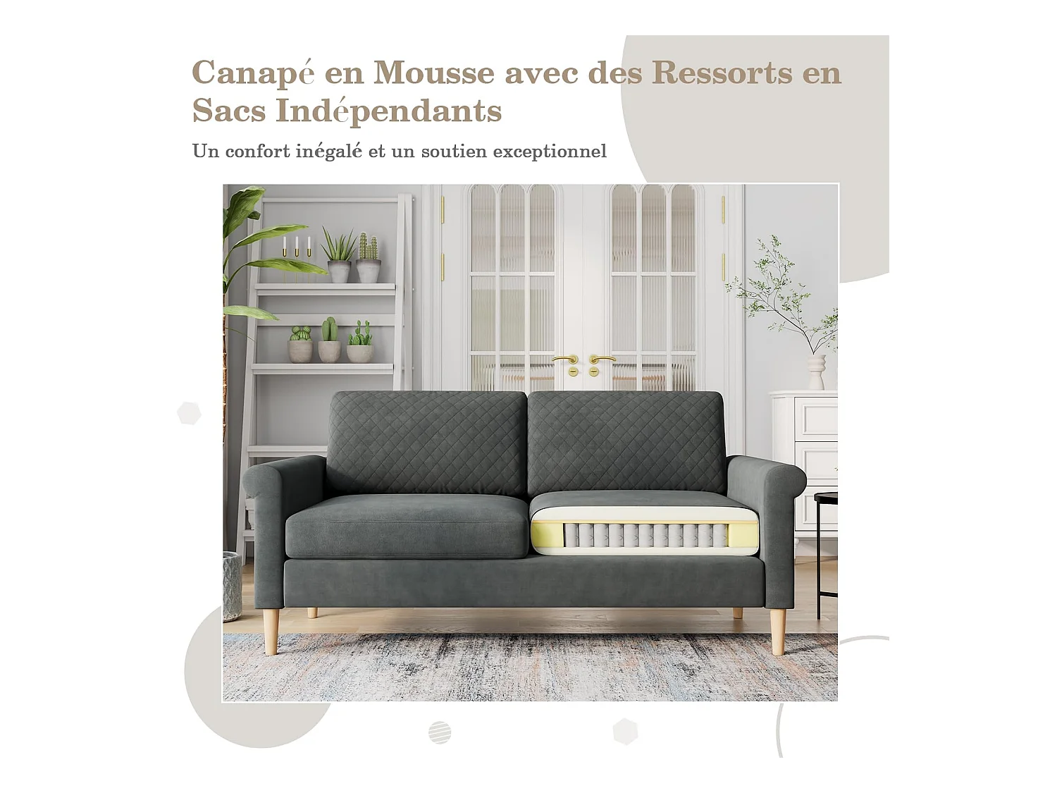 Canapé 2 Places en Tissu Velours Gris, 165cm Style Moderne Scandinave pour Salon, Appartement, Petit Espace, Pieds Bois Massif, 168x88x75