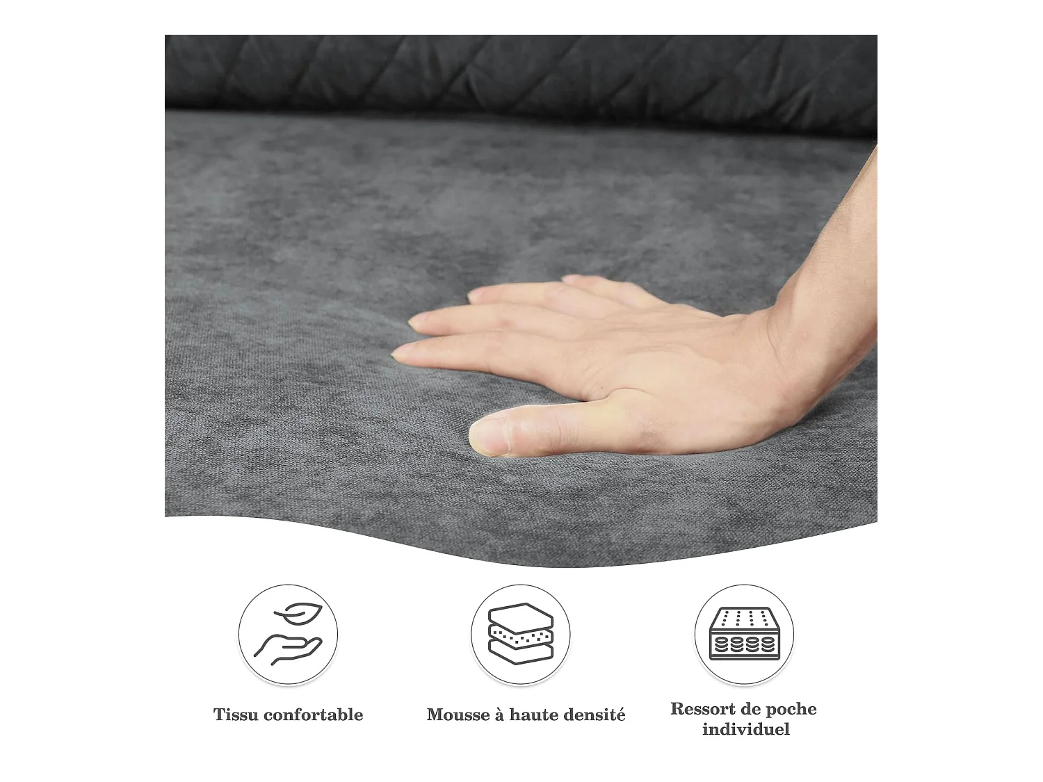 Canapé 2 Places en Tissu Velours Gris, 165cm Style Moderne Scandinave pour Salon, Appartement, Petit Espace, Pieds Bois Massif, 168x88x75