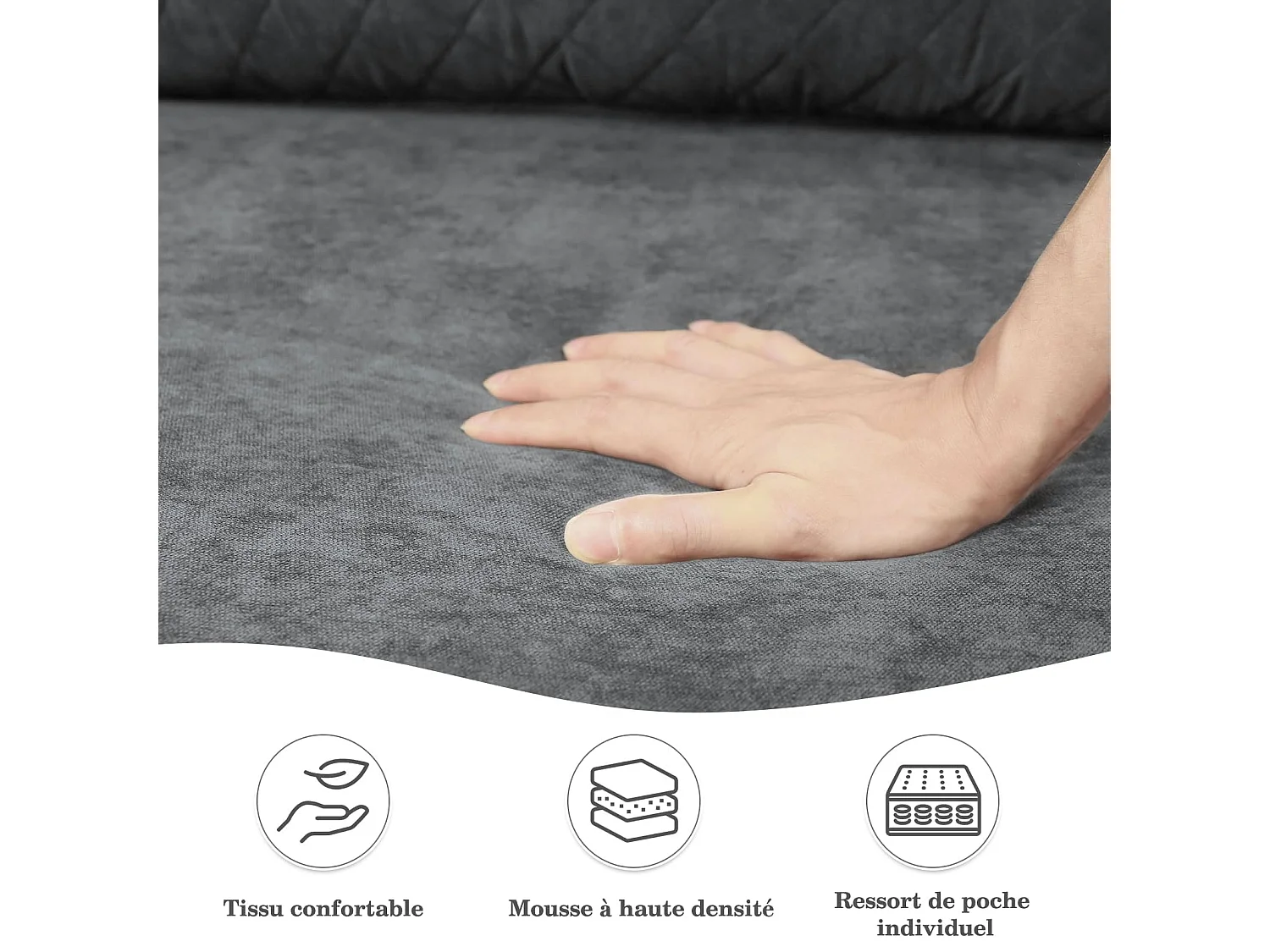 Canapé 2 Places en Tissu Velours Gris, 165cm Style Moderne Scandinave pour Salon, Appartement, Petit Espace, Pieds Bois Massif, 168x88x75