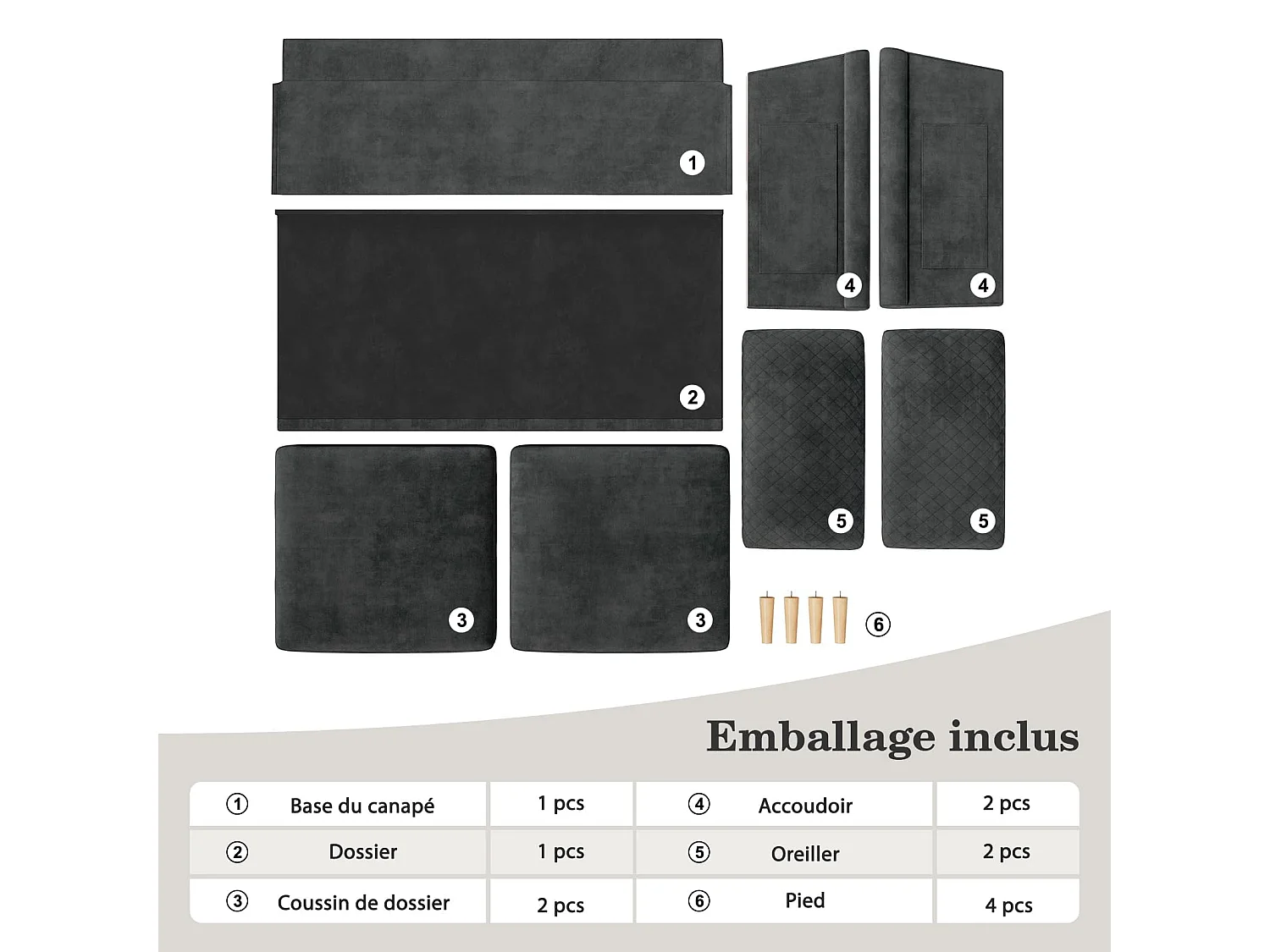 Canapé 2 Places en Tissu Velours Gris, 165cm Style Moderne Scandinave pour Salon, Appartement, Petit Espace, Pieds Bois Massif, 168x88x75