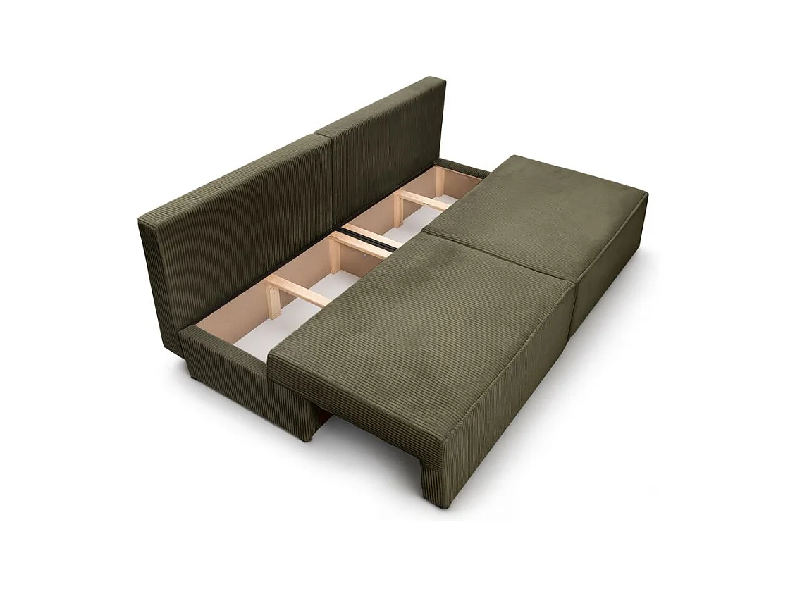 Canapé convertible 3 places FIONA sans accoudoirs coffre de rangement velours côtelé - Vert kaki