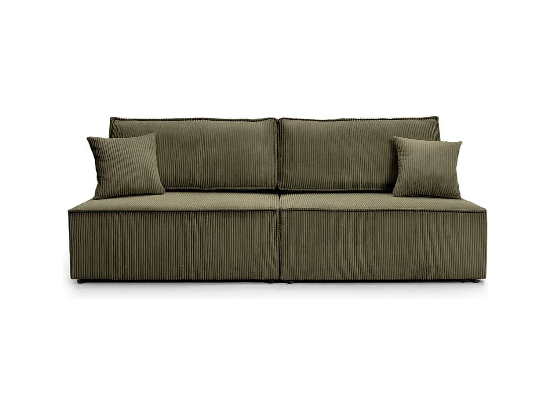 Canapé convertible 3 places FIONA sans accoudoirs coffre de rangement velours côtelé - Vert kaki
